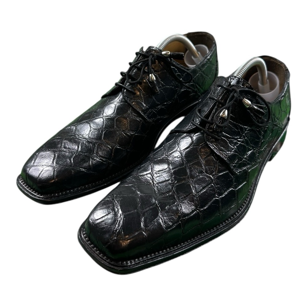 Ferrini Black Genuine Alligator Square‎ Toe Men's Dress Shoe Size 10.5